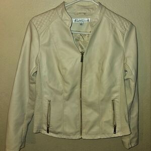 Kenneth Cole classic chic Tan faux leather jacket size M careers casual